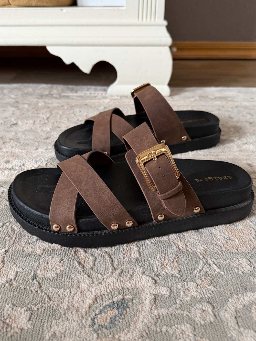 indigo soul Brown Strappy Buckle Slide Sandals
